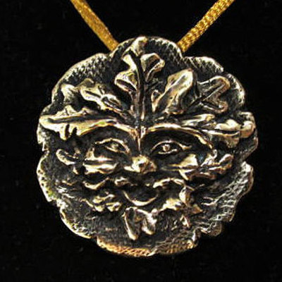 Solid bronze green man pagan celtic pendant hand cast