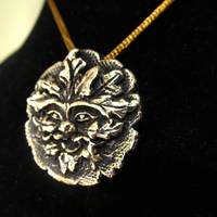 Solid Bronze Green Man pagan celtic pendant hand cast - Thumbnail 1