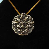 Solid Bronze Green Man pagan celtic pendant hand cast - Thumbnail 4