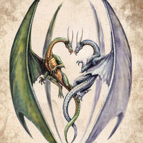Fantasy Fine Art Giclee Print Entwined Dragons lovers love valentines