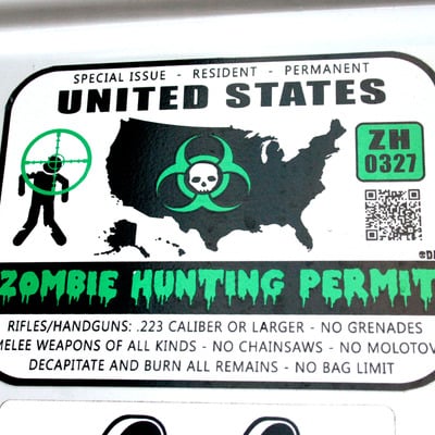 United states zombie hunting permit - green custom large vinyl sticker decal