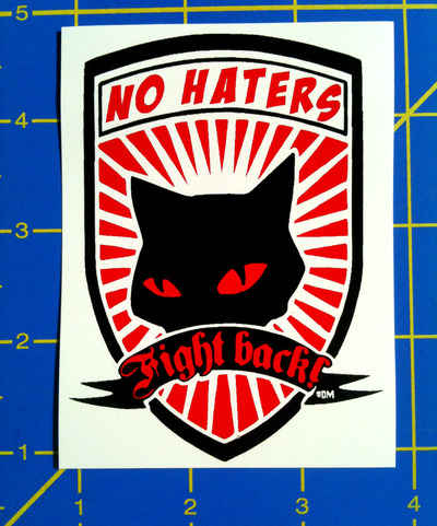 No Haters Fight Back - Red and Black Cat Anti-Racist AntiFa Vinyl Sticker