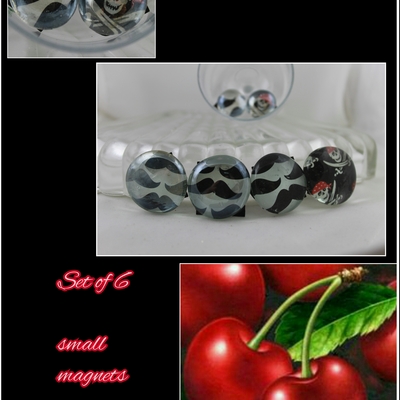 Small glass mustache & pirates magnet set of 6