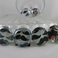 Small Glass Mustache & Pirates Magnet Set of 6 - Thumbnail 1