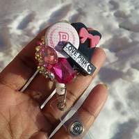 Victoria Secret PINK ID badge holder with premium crystals and genuine pink Swarovski crystals  - Thumbnail 1