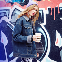 MATERIAL GIRL CARTOON DESIGN WARM DENIM JACKET MWBB5413 - Thumbnail 1