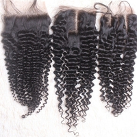 7A Brazilian kinky Curly silk Base Closure - Thumbnail 1