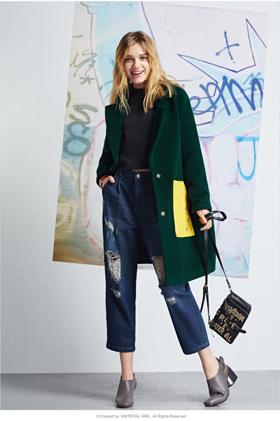 MATERIAL GIRL WOOLEN GREEN COAT WITH BIG POCKET MWAA54104