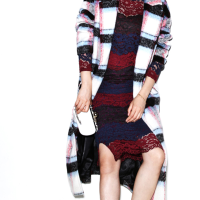 Japanese brand purple white plaid warm winter coat cwewoff034 - Thumbnail 5