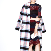 JAPANESE BRAND PURPLE WHITE PLAID WARM WINTER COAT CWEWOFF034 - Thumbnail 1