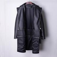 BICCHE PU LEATHER MOTORCYCLE DETACHABLE ZIPPER LONG BLACK JACKET - Thumbnail 2