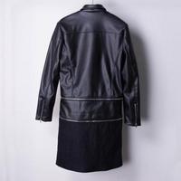 BICCHE PU LEATHER MOTORCYCLE DETACHABLE ZIPPER LONG BLACK JACKET - Thumbnail 1