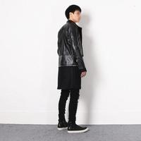 BICCHE PU LEATHER MOTORCYCLE DETACHABLE ZIPPER LONG BLACK JACKET - Thumbnail 4