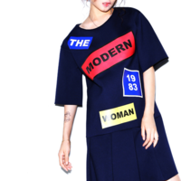 JAPANESE STREET FASHION LETTERS FIGURED LOOSE DRESS CWEUTFF038 - Thumbnail 1