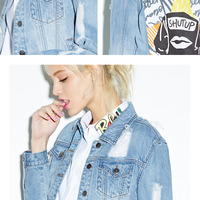 MATERIAL GIRL COWBOY CARTOON HOLE DESIGN DENIM JACKET - Thumbnail 3