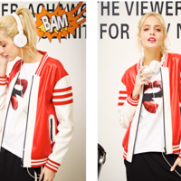 MATERIAL GIRL RED VISCOSE FIBER LEATHER BASEBALL JACKET MWBB6111 - Thumbnail 2