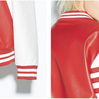 MATERIAL GIRL RED VISCOSE FIBER LEATHER BASEBALL JACKET MWBB6111 - Thumbnail 3