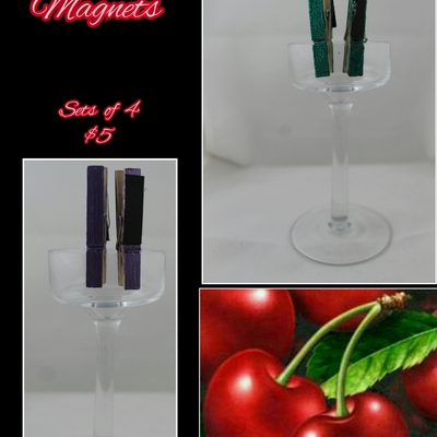 Turquoise glitter clothes pin magnets