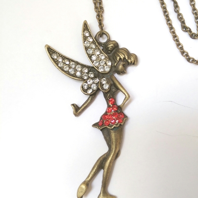 Fairy long necklace - bronze fairy necklace - vintage style fairy pendant - antique 