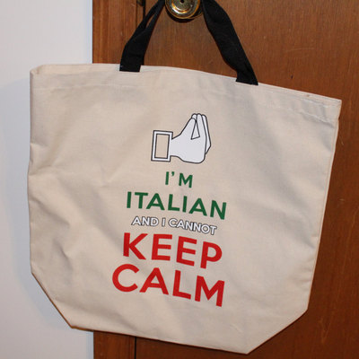 Keep calm italian tote bags
