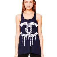 Ladies Plus Size  Racer Back CCDrip Tanks Black - Thumbnail 1