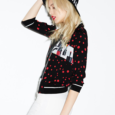 Material girl abstrackt lipstick figured polka dot baseball jacket - Thumbnail 5