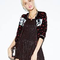 MATERIAL GIRL ABSTRACKT LIPSTICK FIGURED POLKA DOT BASEBALL JACKET - Thumbnail 4