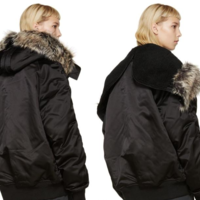 ZY SEASON 1 BLACK FAUX FUR BOMBER CAP ZIPPER PARKA JACKET - Thumbnail 3
