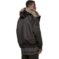 ZY SEASON 1 BLACK FAUX FUR BOMBER CAP ZIPPER PARKA JACKET - Thumbnail 2