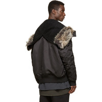 ZY SEASON 1 BLACK FAUX FUR BOMBER CAP ZIPPER PARKA JACKET - Thumbnail 1