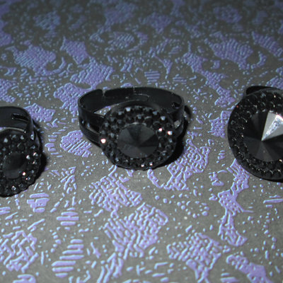 Black circle rhinestone cabochon ring with black base (small, medium, or large) 