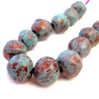Handmade Copper and Aqua Rustic Paper Mache Beads, 10pcs - Thumbnail 1