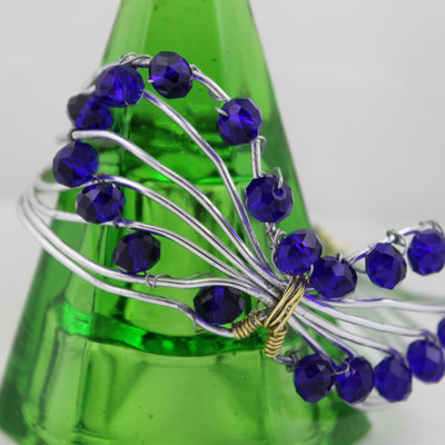 Swarovski 8mm cobalt crystals wire butterfly bracelet