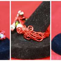 Pinup Girl Cherries Wire Wrapped Ring;  Red, White, Green, Black - Thumbnail 1