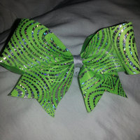 Lime & Silver Hologram Swirls with a White Center  Cheer Bow 3in. - Thumbnail 1