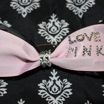 "love pink" - 2 in pale pink grosgrain ribbon with bling gems center - cheer bow