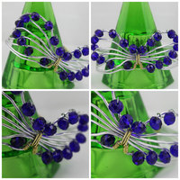 Swarovski 8mm Cobalt Crystals Wire Butterfly Bracelet - Thumbnail 1