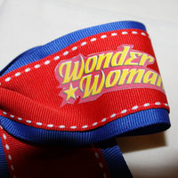 "WONDER WOMAN" - 2 in Blue Grosgrain Ribbon Layered with Red Ribbon with a Yellow Center  Cheer Bow - Thumbnail 2