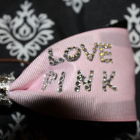 "LOVE PINK" - 2 in Pale Pink Grosgrain Ribbon with Bling Gems Center - Cheer Bow - Thumbnail 1