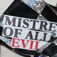 "Mistress Of All Evil";  Black & Silver Lame RIbbon with a Red Center 2 in Cheer Bow - Thumbnail 1