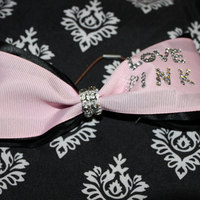 "LOVE PINK" - 2 in Pale Pink Grosgrain Ribbon with Bling Gems Center - Cheer Bow - Thumbnail 2