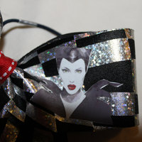 "Mistress Of All Evil";  Black & Silver Lame RIbbon with a Red Center 2 in Cheer Bow - Thumbnail 2
