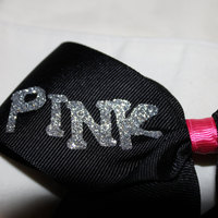 "PINK OUT" - 2 in Black Grosgrain Ribbon with a Hot Pink Center in Silver Bling Letters Ribbon Accented with Hot Pink Gems Cheer Bow - Thumbnail 3