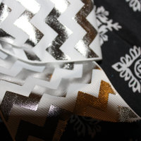 3 in Silver Foil, White Chevron Grosgrain Ribbon with an Orange & White Polka Dot center Cheer Bow - Thumbnail 2