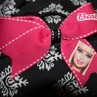 "BARBIE" CHEER BOW - 2 in Hot Pink Grosgrain Ribbon trimmed in White with Black & White - Thumbnail 2