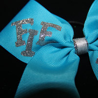 "FIERCE" CHEER BOW; 2 in Turquise Grosgrain Ribbon with Silver center   - Thumbnail 2