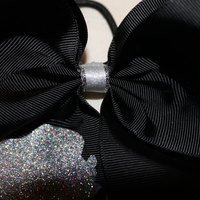"MUSCLES & MASCARA" CHEER BOW; 3 in Black Grosgrain Ribbon with a Silver Center - Thumbnail 3
