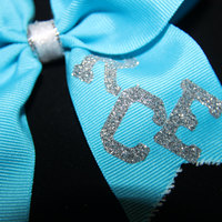 "FIERCE" CHEER BOW; 2 in Turquise Grosgrain Ribbon with Silver center   - Thumbnail 3