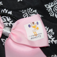 "I ONLY DATE BEASTS" CHEER BOW; 2 in Pale Pink Grosgrain Ribbon with Silver center   - Thumbnail 1