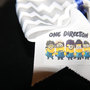 "ONE DIRECTION MINIONS" 2 in White Grosgrain Ribbon with Blue center and Grey Chevron Loops-1